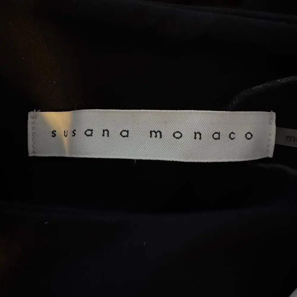 Susana Monaco Crewneck Cropped Long Sleeve Top Black NWT Size XS